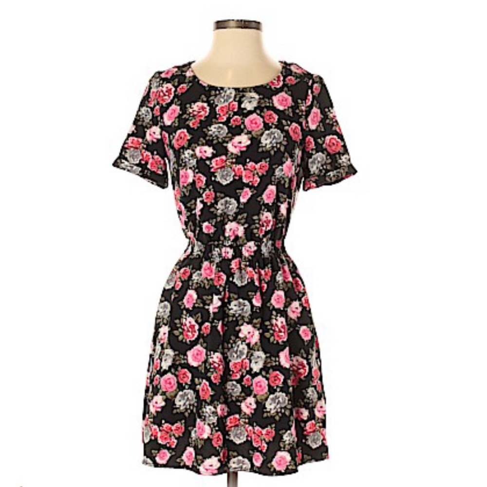 H&M Black Floral Rose Midi Dress